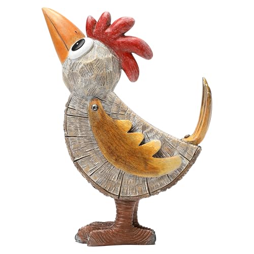 Outdoor Whimsical Rooster Statue Resin Chicken Art Sculpture Garden Rooster Figurine Decoration, Rustic Roosters Decor, Animal Ornament for Yard, Lawn, Home, Office, Garden Gifts