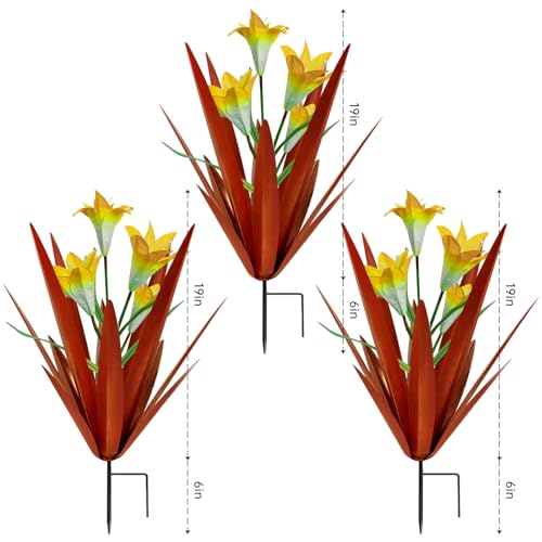 Homight Metal Agave Plant Outdoor Decoration Lily Mexican Yard Art Garden Gift Home Decor Hand Painted Metal Agave Garden Yard Statue, Outdoor Lawn Ornaments(3 Big Yellow Lilies) - color: 3 Big Yellow Lilies