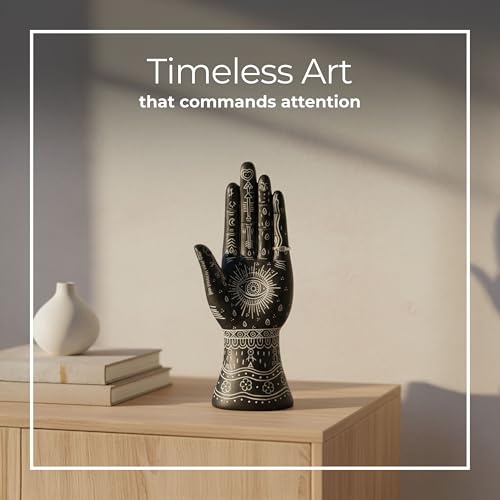 Resin Tattoo Hand Figurine for Home and Office Decor - Artistic Symbols Accent Display for Bathroom, Living Room, and Shelf - Graphic Sculpture Ornament for Coffee Table Decor - 10", Black & White - color: Black