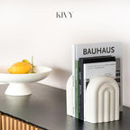 KIVY Concrete Book Ends for Shelves [Heavy Duty BOOKENDS] - Bookends Decorative for Heavy Books - Modern Trendy Book Ends - Book Stopper for Shelves - Book Holders for Shelves (White Bookends)