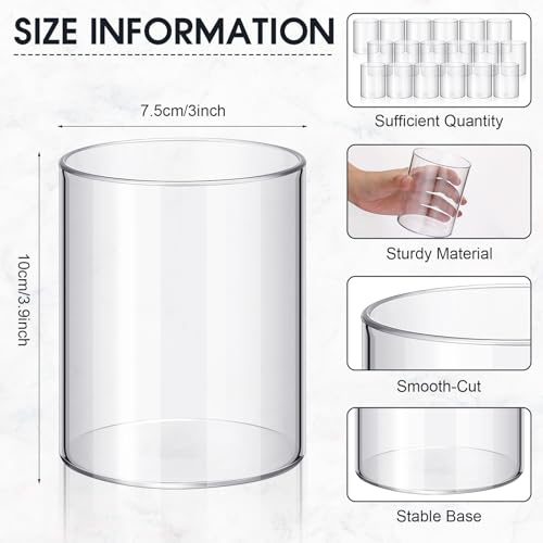Vesici 20 Pcs Plastic Cylinder Vase Acrylic Cylinder Vase Bulk Small Clear Flower Container Hurricane Candle Holder Round Wide Container Centerpiece for Home Office Wedding Decorations (4 Inch) - size: 4 Inch