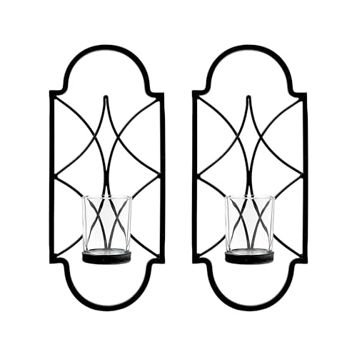 Hosley Set of 2 Iron Tealight Wall Sconces – 12” Decorative Candle Holders for Home Decor, Living Room Bedroom Hallway, Wedding & Housewarming Gift - color: Black-8
