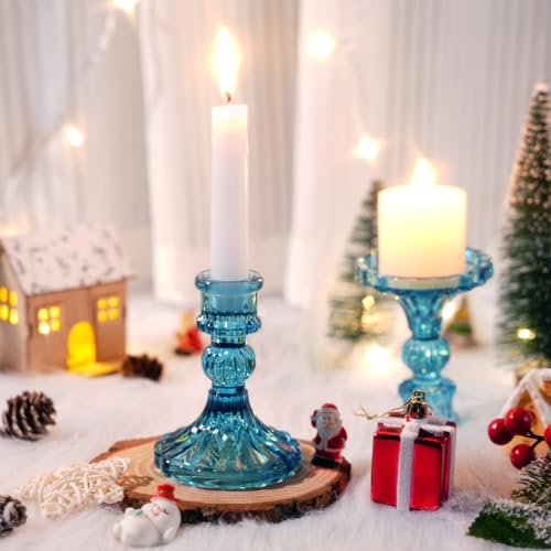 Maxcheck Set of 6 Candlestick Holders Taper Glass Candle Holder Decorative Candle Stand for Wedding Party Table Centerpiece Anniversary Festival Home Decor(Blue) - color: Blue