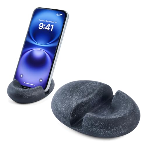 Artificial Stone Cell Phone Stand for Desk Handcraft Pebble Shape Minimalist Decor for Desk Kitchen Counter Office Easy of Use Sturdy and Stable(Black) - style: black pebble stone