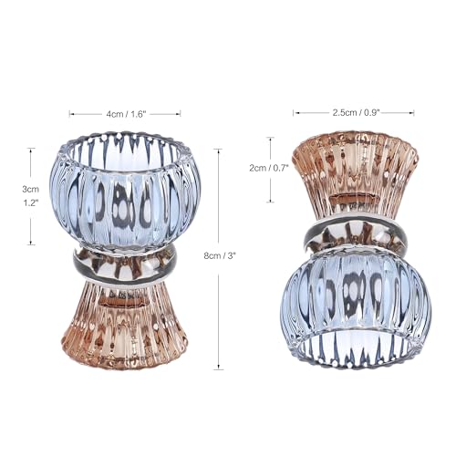 Set of 6 Glass Candle Holders Taper Candlestick Holders 2 in 1 Tealight Holders for Wedding Date Home Decoration 8cm Hight - color: Glass-clear, size: 6 Pack
