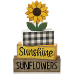 Yuntau 4 Pcs Sunflower Decorations Sunflower Wooden Sign Sunshine Table Centerpiece Summer Tiered Tray Decor Decorative Faux Book Stack Block for Coffee Table Fireplace Mantel Floating Shelf - style: Sunflower