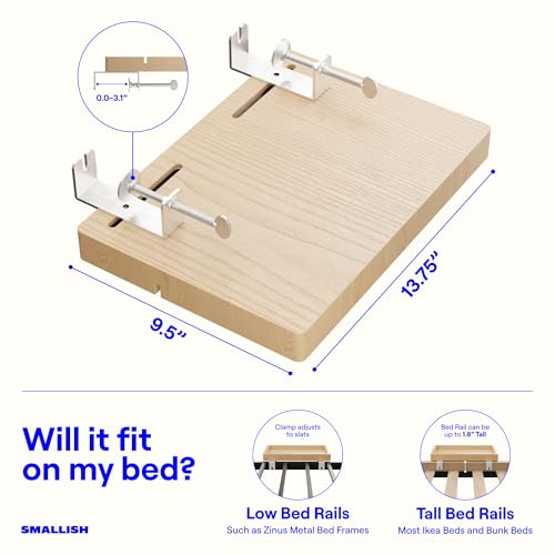 BedShelfie Wood Bedside Shelf for Bunk Bed & Top Bunk, College Dorm Room Essentials, Loft Nightstand, Floating Bed Side Table Tray Storage, Dorm Room Decor By Smallish - (Flexfit Bamboo, Natural) - color: Natural
