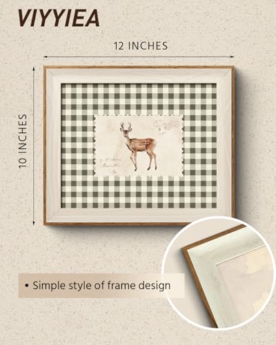 VIYYIEA Framed Wall Art for Living Room, Sika Deer Stamp Canvas Prints, Green Home Decor, Animals Painting Picture, Bathroom Wall Decor Gifts for Friends or Family - 12L x 10W - color: Animals-【Sika Deer Stamp】, size: 12"L x 10"W