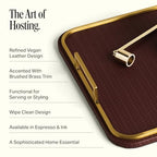 Preston Lane Mayfair Decorative Tray – Vegan Leather with Woven Texture, Brushed Brass Handles – Serving, Dresser & Coffee Table Tray, Espresso - color: Espresso