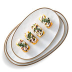Ceramic Oval Serving Platter with Brown Rim: 15.6/14.3/12.9 Inch Large Serving Dishes for Entertaining Party, Turkey, Steak, Ham, Microwave Dishwasher Safe - color: White, size: Oval