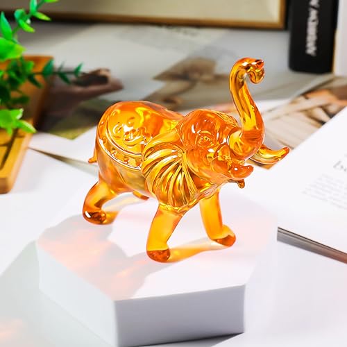 YWHL Amber Crystal Elephant Figurine Gifts for Women, Handmade Glass Statue Decor Gift for Elephant Lovers, Art Crystal Animals Figurines Collectible for Home Decoration - color: Amber