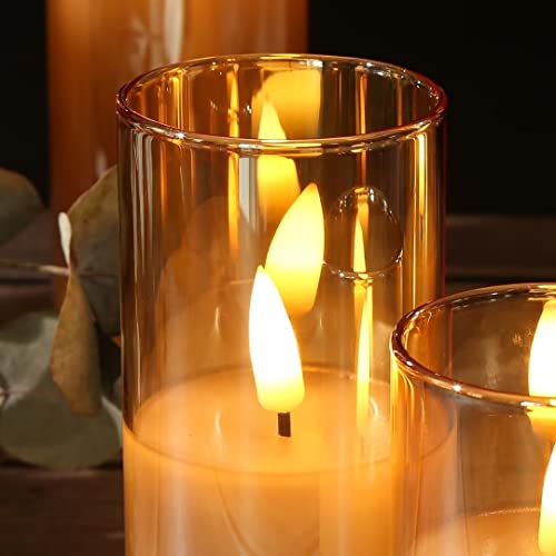 Eywamage 5 Pack Gold Glass Flameless Candles with Remote, Flickering Slim Tall LED Pillar Votive Candles Battery Included - color: Gold