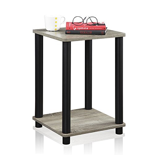 FURINNO Turn-N-Tube Haydn End Table, 1-Pack, French Oak Grey/Black - color: French Oak/Black, size: 1-Pack, 2-Tier, style: Haydn