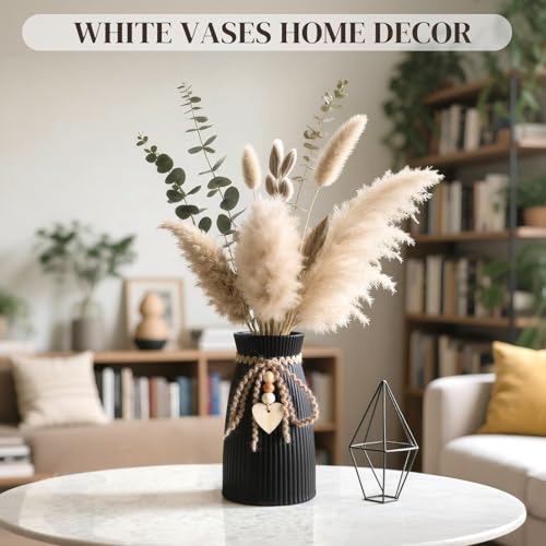 DomeStar Black Ceramic Vase, Small Flower Vase for Pampas Grass, Home, Living Room, Dining Table, Farmhouse, Office Decor, Bedroom, Table, Kitchen Shelf, Minimalist Modern Home Decoration - color: Black