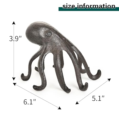 Sungmor Cast Iron Octopus Statue, Decorative Bookend, Cute Sculpture on Bookshelf or Desk, Creative Cell Phone Holder, Octopus Stand for Tablet, Black Brown - color: Octopus