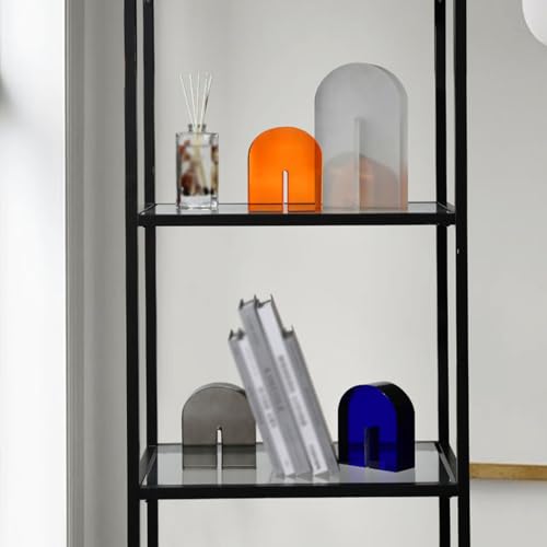 AETVRNI 1 Pair Crystal Bookends for Shelves Heavy Decorative Glass Bookends for Heavy Books Geometric Arch Shape Book Ends Home Office Decor,Gray - color: Gray