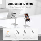 Foldable Phone Stand for Desk - Adjustable Height & Angle Cell Phone Holder, Portable Tablet Stand with Anti-Slip Base for Home, Office, and Travel, Compatible with iPhone & All 4-11" Devices (White) - color: White
