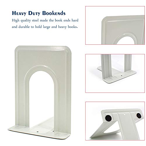 Book Ends, Metal BookEnds Heavy Duty bookend (White 5 Pair) - color: White, size: 5 Pair