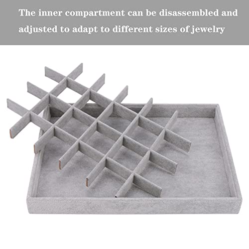 Large Velvet Jewelry Tray, Drawer Organizer for Jewelry in Dresser, Stackable Jewelry Drawer Organizer Inserts for Earring Necklace Bracelet Rings(Grey,24grid) - color: Grey, size: 24grid