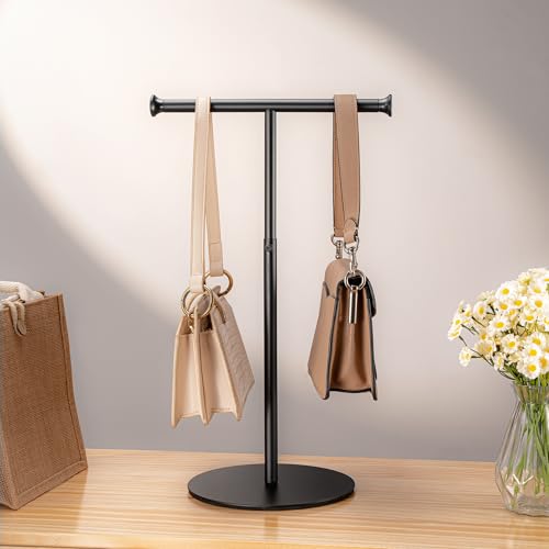 niffgaff 2 Pack 15‘’-24‘’ T Bar Purse Display Stand Tabletop: Adjustable Height Handbag Holder, Countertop Hanging Rack for Long Necklace Scarf Lanyard, Black - color: Black