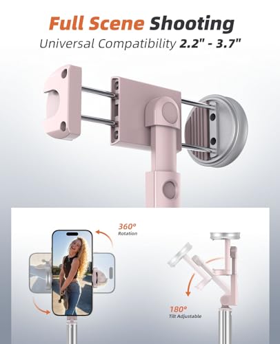 Vimose Phone Tripod & Selfie Stick with Remote, Portable, Lightweight for Video Recording Vlog, Extendable Travel Tripod Stand Compatible with iPhone Android, Pink, 62" - color: Pink