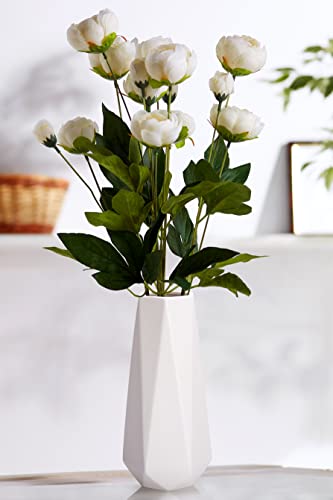D'vine Dev 11 Inch Snow White Ceramic Vase, Geometric Handmade Craft Flower Vase with Design Box Packaged, VS-GM-SW-11 - color: Snow White, size: 11 Inch
