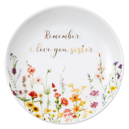 Crisky Jewelry Ring Dish for Sister Birthday Gifts, Thinking of You Gift for Sister Thanksgiving Day Christmas Graduation Gift Ideas (I Love You Sister) Floral Thrinket Tray - style: Sister I Love You