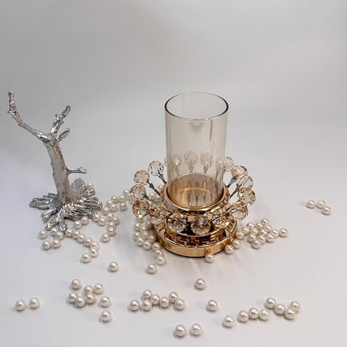 Hurricane Candle Holder, Gold Pillar with Crystal Accents & Windproof Glass Lid - Elegant Centerpiece for Weddings, Dinners, Party Decor - size: X-Small