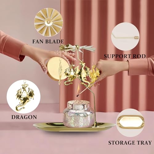 Rotary Candle Holder Dragon Gold Metal Spinning Tea Lights Candle Holder, Romantic Scandinavian Designed Candlestick Ornament for Wedding Party Christmas Festival Home Decor，Dragon - color: Gold Dragon