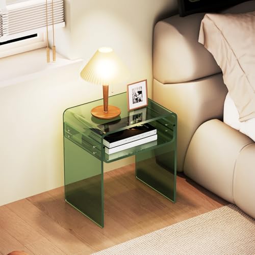 Clear Acrylic End Table 2-Tier Bedside Nightstand for Living Room Bedroom (1, Green) - color: Green