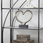 Deco 79 Ceramic Heart Decorative Sculpture Home Decor Statue with Black Base, Accent Figurine 13" x 3" x 12", Silver
