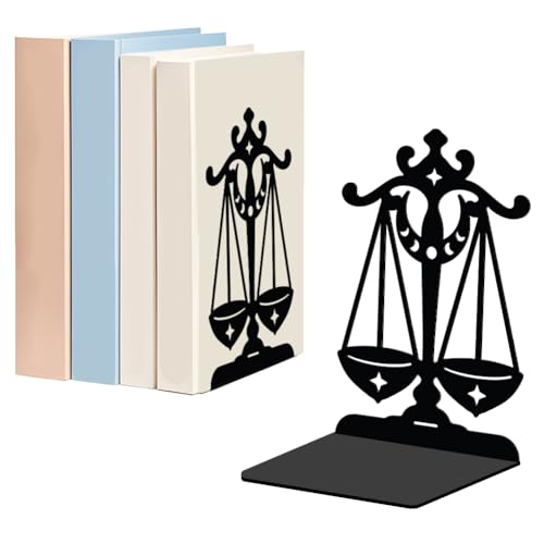 WADORN 1 Pair Balance Scale Decorative Bookend, Constellations Heavy Duty Metal Book Ends Non-Skid Book Stand Organizer Holder for Home Living Room Library Office Dorm, 5.3x4.3x7.9 Inch - color: Balance Scale