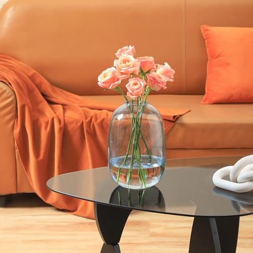 Blue Glass Vase, Large Glass Vase for Flowers, Tall Flower Vases, Modern Round Vases for Living Room, Bedroom, Kitchen, Mantle, Shelf, Wedding, Office, Entryway, 10 Inches - color: Blue