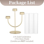 Sziqiqi Candelabra Gold Candlestick Holders: 3 Arm Candelabra Centerpiece with Glass Hurricane for Dining Table Fireplace - Modern Candle Holders for Wedding Christmas - color: Gold