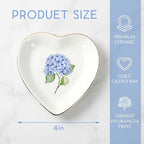AnyDesign Hydrangea Flower Ring Dish Heart Shaped Ceramic Jewelry Tray Watercolor Blue Floral Trinket Dish for Spring Women Birthday Wedding Engagement Bridal Shower Party Supplies