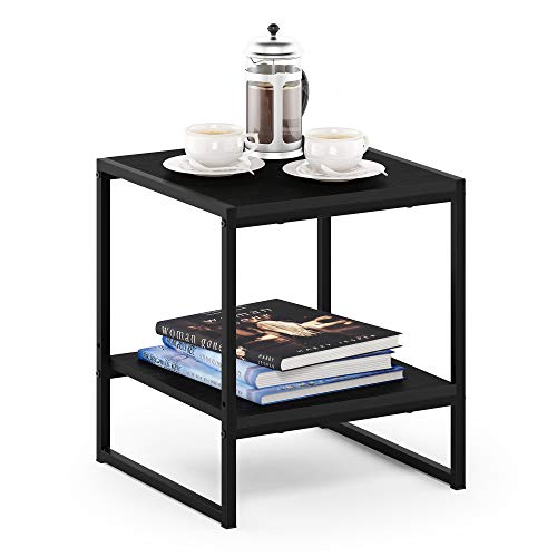 FURINNO Camnus Modern Living 2-Tier End Table, Americano, 15.9 in x 15.75 in x 18 in - color: Americano, size: 2 Tiers, Metal Frame