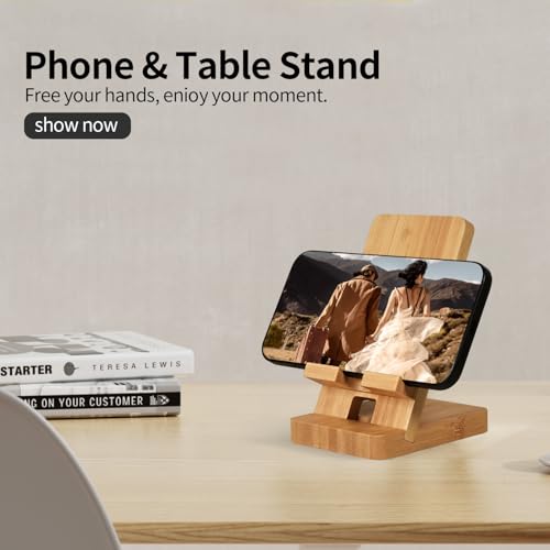 Cell Phone Stands, Desktop Stand, Luxury Nature Wood Magnetic Phone Stand for Desk, Compatible with iPhone & All Cell Phones, Ultra-Stable, Portable & Non-Slip Design, Bamboo