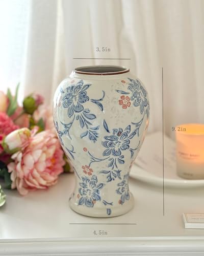Vintage Blue and White Ceramic Vase, Porcelain Decorative Ginger Jar Flower Vase for Centerpiece Living Room Table Shelf, Chinoiserie Country Decor - color: Multicolor, size: Large
