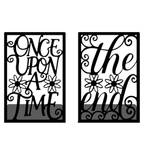 WADORN 1 Pair Once Upon A Time Metal Decorative Bookend for Shelves, Heavy Duty Book Ends Modern Non-Skid Books Holder Stand Black Book Support Stoppers for Desk Bookshelf Office, 5.3x4.3x7.9 Inches - color: Once Upon a Time