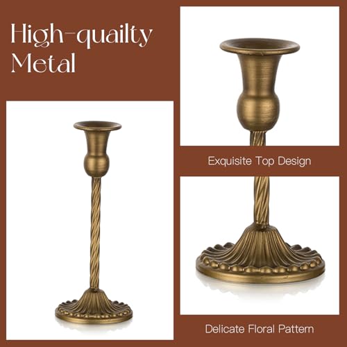 Candeldo Gold Candlestick Candle Holders: Tall Taper Candles Stick Holder Wedding Decor Set of 10 Dinning Table Centerpiece Vintage Metal Candle Stand - color: Vintage Gold