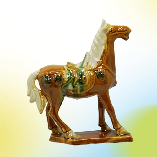 Handmade -Tang Dynasty Tri-Color Horse Sculpture Ceramic Horse-19cm Cultural Art Piece for Home,Bookcase or Office Decor (Orange) - color: Orange
