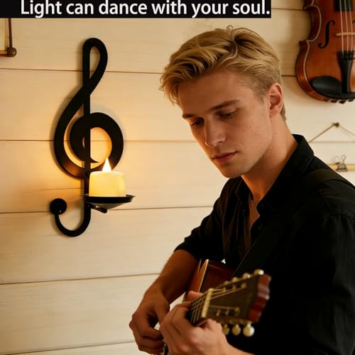 Candle Sconces Wall Musical Note Sconces Decor Wall Mounted Metal Candle Holders with Foldable Tray ZAYHENYOO for Music Lovers, Music Room, Christmas As A Gift(1, L-A) - size: 10.23 inches