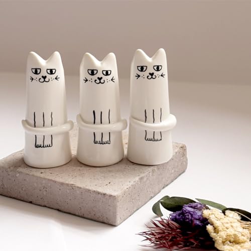 MOUGIGI Set of 3 Cat Flower Vase Bud Ceramic Mini Handmade Tiny Vases for Home Decor, Wedding Party, Birthday Gift - Unique, Cute and Aesthetic Miniature Vases - Japanese Trendy, Pretty and Bulk - color: 3 Pcs Cat Vase