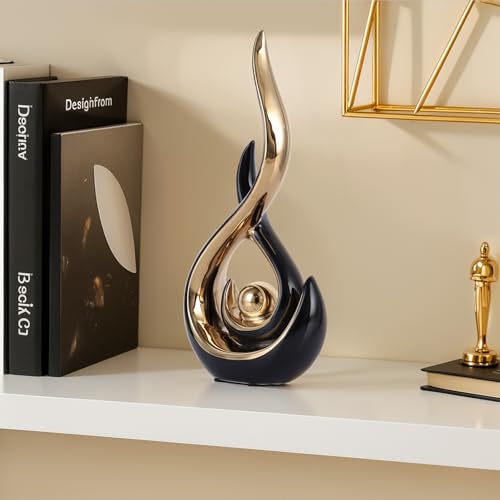 DOVDOV Ceramic Abstract 2 Piece Statue Set, Black and Gold Home Decor Accents for Home Decor Statue Mantelpiece on Unique Shelf Decor, TV Cabinet Divider Table top and Dining Table Centerpiece. - color: Bg