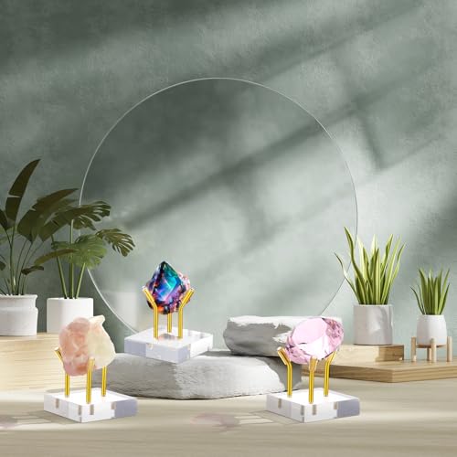 Weysat 4 Pack Clear Acrylic Display Stand, Metal 3 Peg Rock Display Easel Stands for Fossil Coral Crystal Geodes Rock Mineral Agate Small Collectibles Acrylic Holder (2”x2”x2”,Gold) - color: Gold, size: 2”x2”x2”