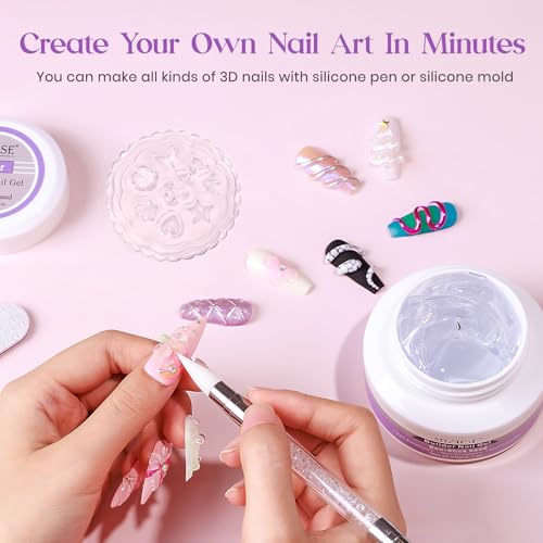 MIZHSE 3D Gel Nail Art Sculpting Gel, Solid Builder Gels for Nails 60g Large Capacity 3D Sculpting Non-Sticky Carving U V/LED Extension Hard Gels with 3D Mold for Nail Art Salon Home DIY - color: 0-0-Translucent Colors