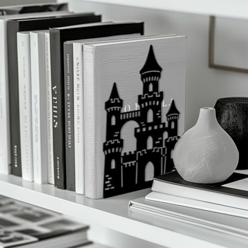 Peacoblue Metal Bookends for Shelves, Modern Decorative Heavy Duty Study Book Ends Stoppers for Office, Desk, Shelf, Room 5.3"x4.3"x7.9" Cast Iron Simple Tall Bookends 1 Pair (Castle) - style: Castle