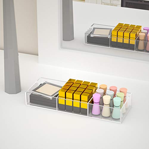 HIIMIEI 3 Section Clear Acrylic Drawer Organizer Tray, Office & Makeup Drawer Organizer (11.8x4.3 inch) - size: 4'' x 12''