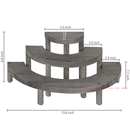 MyGift 3 Tier Cupcake Stand, Vintage Gray Weathered Solid Wood Semicircle Dessert Appetizer Stands, Tiered Platform Display Risers for Spice Jars Cosmetics, 3-Piece Set - color: Vintage Gray