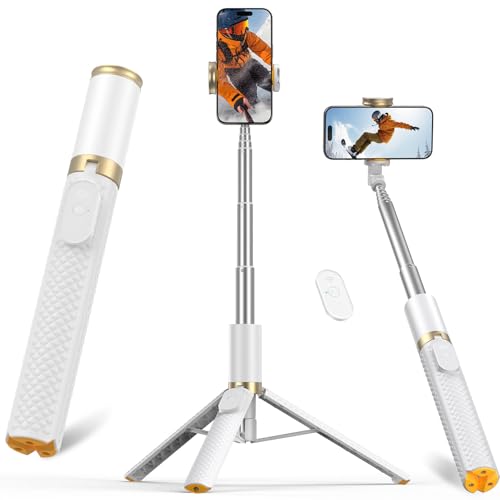 Vimose Phone Tripod & Selfie Stick with Remote, Portable, Lightweight for Video Recording Vlog, Extendable Travel Tripod Stand Compatible with iPhone Android, White, 62" - color: White